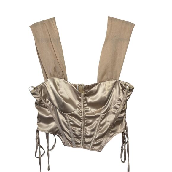 NWT A Peach Off Shoulder Gold Milkmaid Corset Crop Top Women's Size Large - Picture 1 of 8